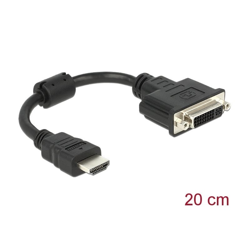DeLock HDMI uros -> DVI 24+5 naaras -adapterikaapei, 20cm, musta