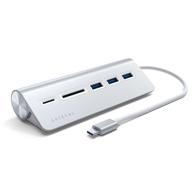 Satechi Type-C Aluminum USB 3.0 Hub & Card Reader -porttitoistin, hopea