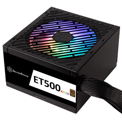 SilverStone 500W ET500-ARGB Strider Essential Series, ATX-virtalähde, 80 Plus Bronze, musta