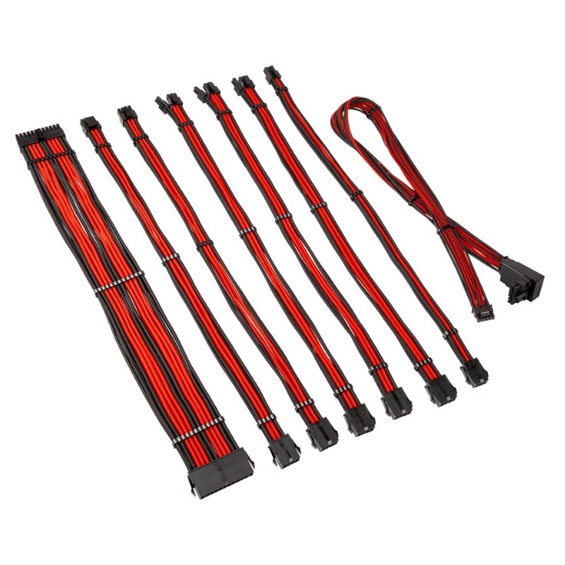Kolink Core Pro Braided Cable Extension Kit 12V-2x6 Type 2 - Jet Black/Racing Red