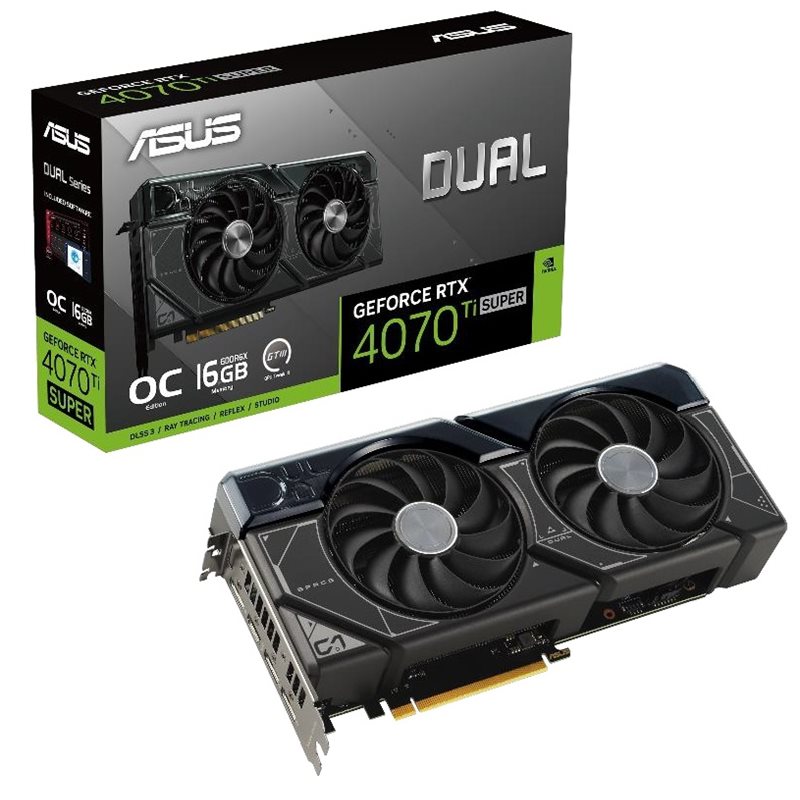 Asus (Outlet) GeForce RTX 4070 Ti SUPER DUAL - OC Edition -näytönohjain, 16GB GDDR6X