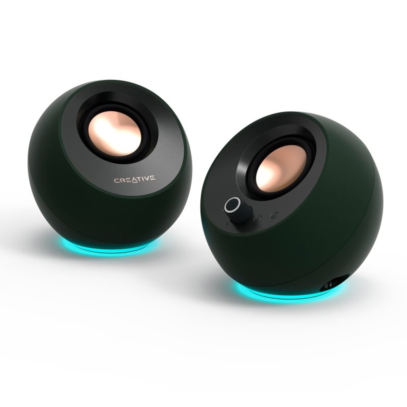 Creative (Outlet) Pebble Pro, 2.0 -kanavaiset pöytäkaiuttimet, Bluetooth 5.3, USB-C, RGB, alppivihreä
