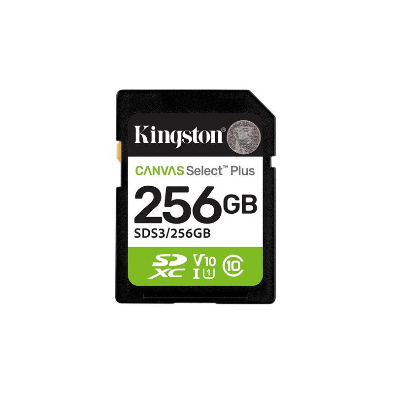 Kingston 256GB Canvas Select Plus, SDXC -muistikortti, UHS-I V10 U1, 150 MB/s