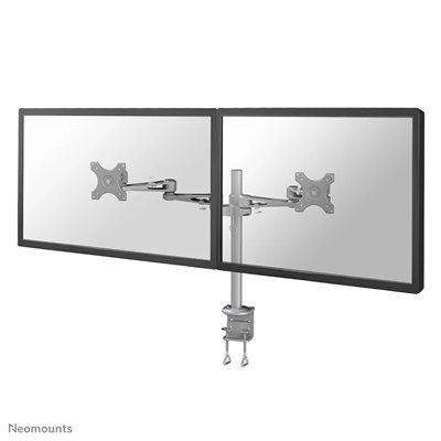 Neomounts 14-27" x2 Monitor Desk Mount, näyttövarsi pöydälle kahdelle näytölle, hopea