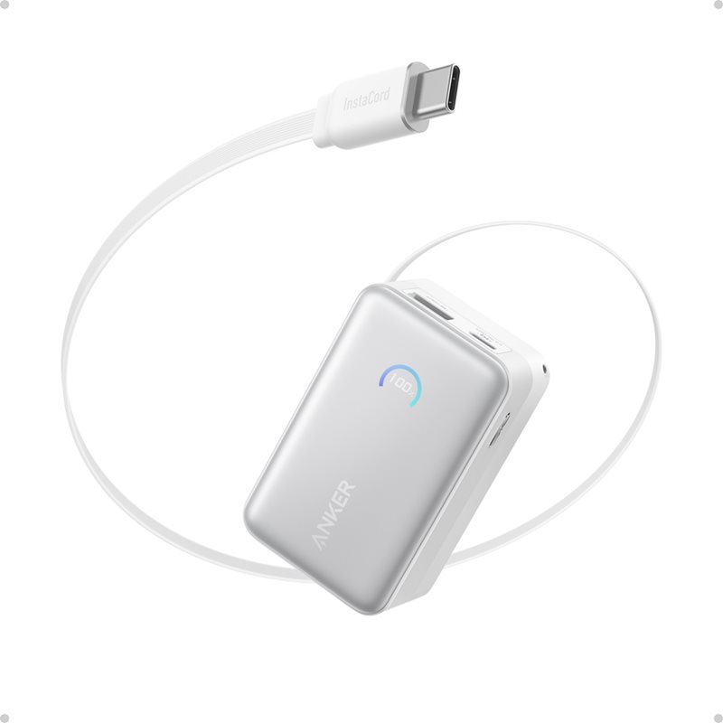 Anker 10000 mAh Nano Power Bank, varavirtalähde, 2x USB-C, USB-A, valkoinen