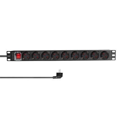 Logilink 19" virtakisko, 9x Schuko, kytkimellä, musta