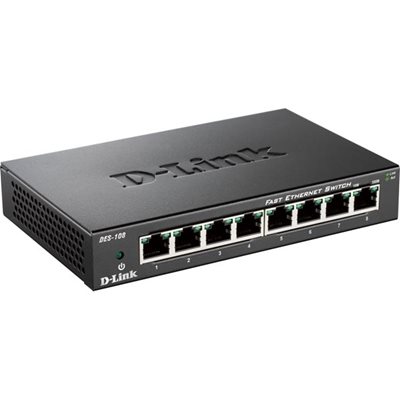D-Link Ethernet kytkin 8x10/100Mbps, metallia, musta