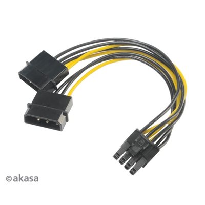 Akasa 2x 4-pin Molex -> 6+2-pin PCIe -adapterikaapeli, 15cm, musta/keltainen