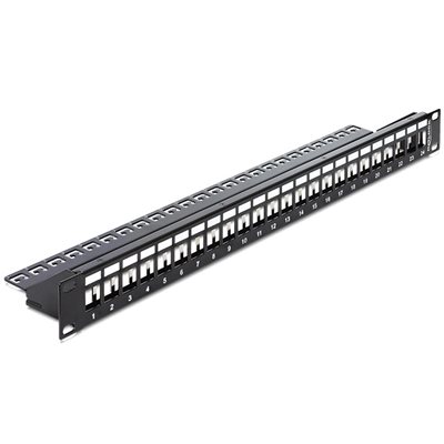 DeLock 19" Keystone Patch Panel, 24-porttinen kytkentäpaneeli, musta