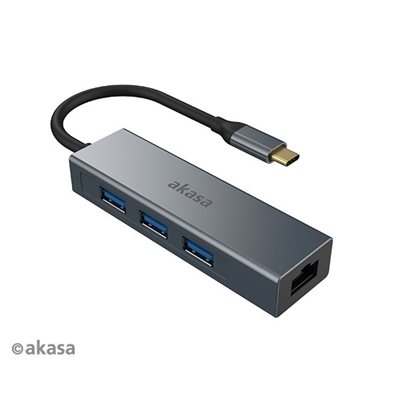 Akasa USB Type-C 4-in-1 -hubi, jossa Ethernet, harmaa/musta