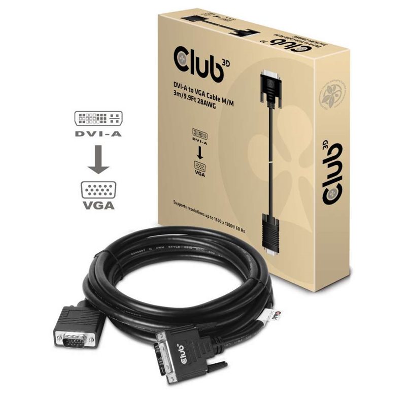 Club 3D DVI-A -> VGA -adapterikaapeli, 3m, musta
