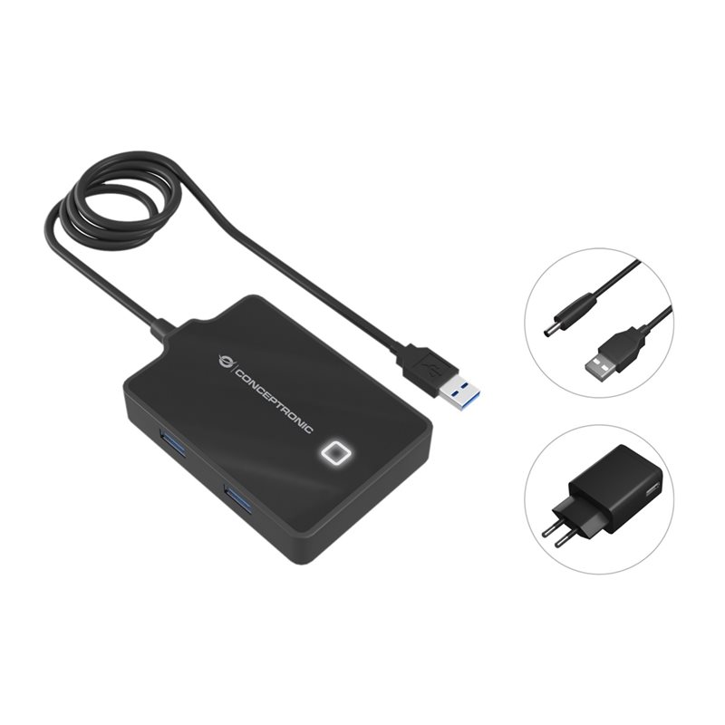Conceptronic HUBBIES11BP, 4-porttinen USB 3.0 -hubi, musta