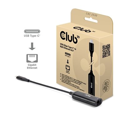 Club 3D 5 Gigabit Ethernet -verkkoadapteri, 3.2 Gen1 USB-C, musta