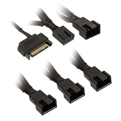 Kolink 1-4 PWM tuulettimen jakokaapeli, 35cm, punottu, musta