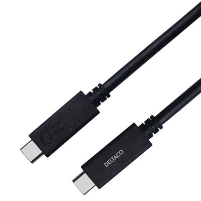 Deltaco USB4-C Gen3x2 -kaapeli, 40 Gbps, PD3.1 240W, 0,8m, musta