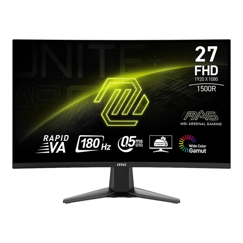 MSI 27" MAG 27C6F, kaareva 180Hz Full HD -pelimonitori, musta