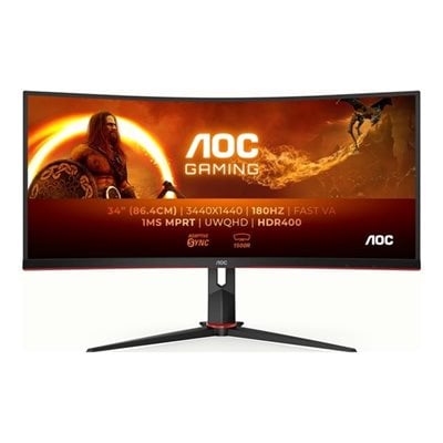 AOC 34" CU34G2XP/BK, kaareva 180Hz WQHD-pelimonitori, musta/punainen