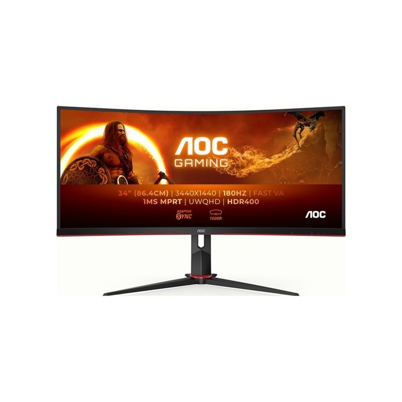 AOC 34" CU34G2XP/BK, kaareva 180Hz WQHD-pelimonitori, musta/punainen