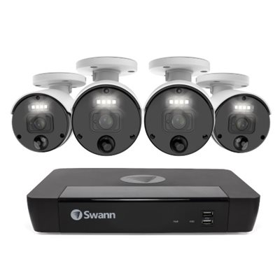 Swann 4K Master Series, 8-kanavainen verkkovideotallennin 1TB ja 4x bullet-valvontakameraa, musta