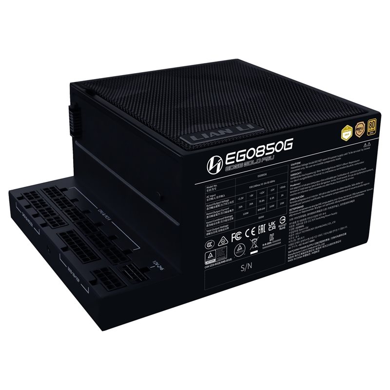 Lian Li 850W EDGE EG850, 80 PLUS Gold -virtalähde, PCIe 5.1, ATX 3.1, musta - Kuva 2