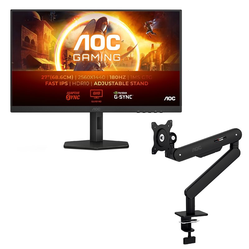AOC 27" Q27G4XF, 180Hz QHD-pelimonitori + AM400B 17-34" Desk Mount -tuotepaketti