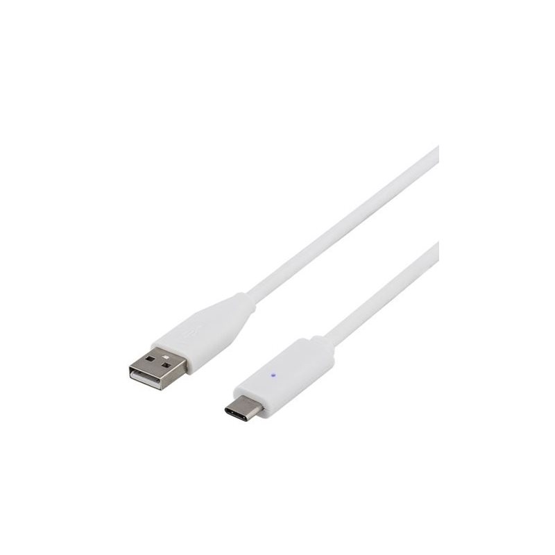 Deltaco 2.0 USB-A - USB-C -kaapeli, 1,5m, valkoinen