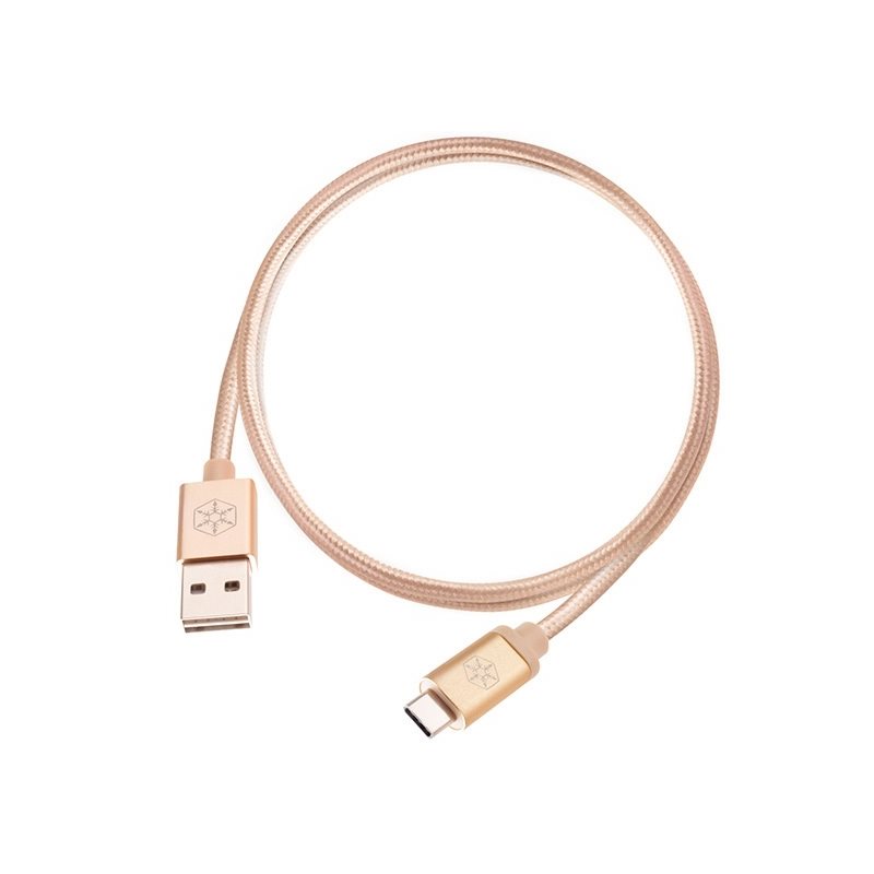 SilverStone 2.0 USB-A - USB-C -kaapeli, 3A, punottu, 1m, kulta (Tarjous! Norm. 7,90€)