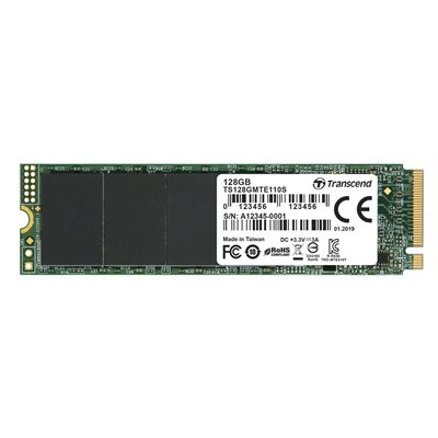 Transcend 128GB PCIe SSD 110S, M.2 SSD-levy, NVMe PCIe Gen3 x4, 1500/400 MB/s