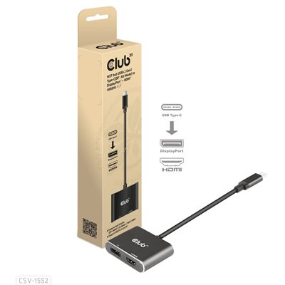 Club 3D 3.2 Gen2 USB-C ->  DP + HDMI MST -jakaja, musta