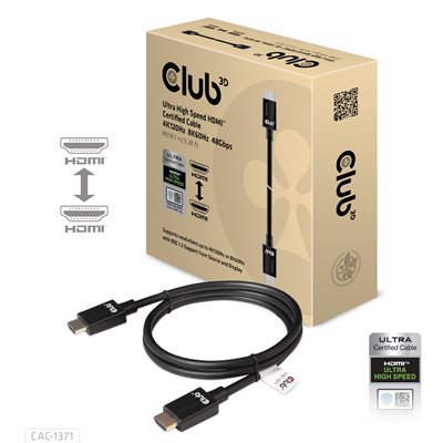 Club 3D 2.1 HDMI -näyttökaapeli, Ultra High Speed, 48Gbps, 4K120Hz/8K60Hz, 1m, musta