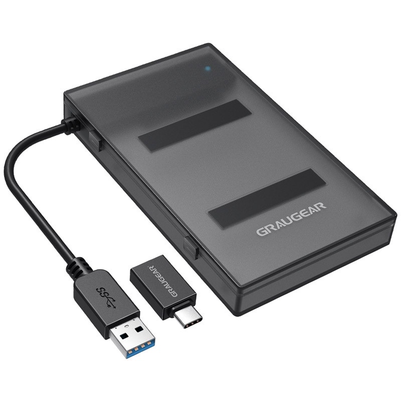 GRAUGEAR USB 3.0 Adapter for 2.5" SATA HDD / SSD, ulkoinen kiintolevykotelo, läpikuultava/musta