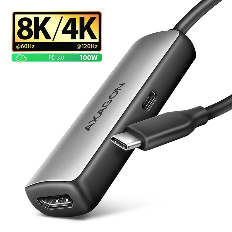 AXAGON USB-C -> 2.1 HDMI + PD -adapteri, 0,16m, hopea