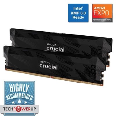 Crucial 32GB (2 x 16GB) Pro - OC Gaming Memory, DDR5 6400MHz, CL32, 1.35V, musta