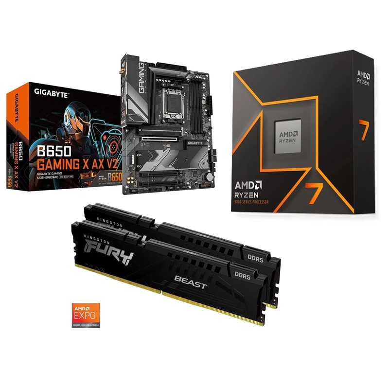 Gigabyte B650 GAMING X AX V2 + Ryzen 7 9700X + 32GB DDR5 6000MHz -tuotepaketti