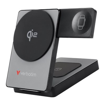 Verbatim 5 000mAh Charge 'n' Go Qi2, varavirtalähde, Magsafe + Watch, USB-C PD 20W, harmaa