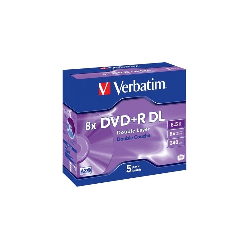 Verbatim DVD+R DL, 8x, 8,5 GB/240 min, 5-pakkaus jewel case, AZO