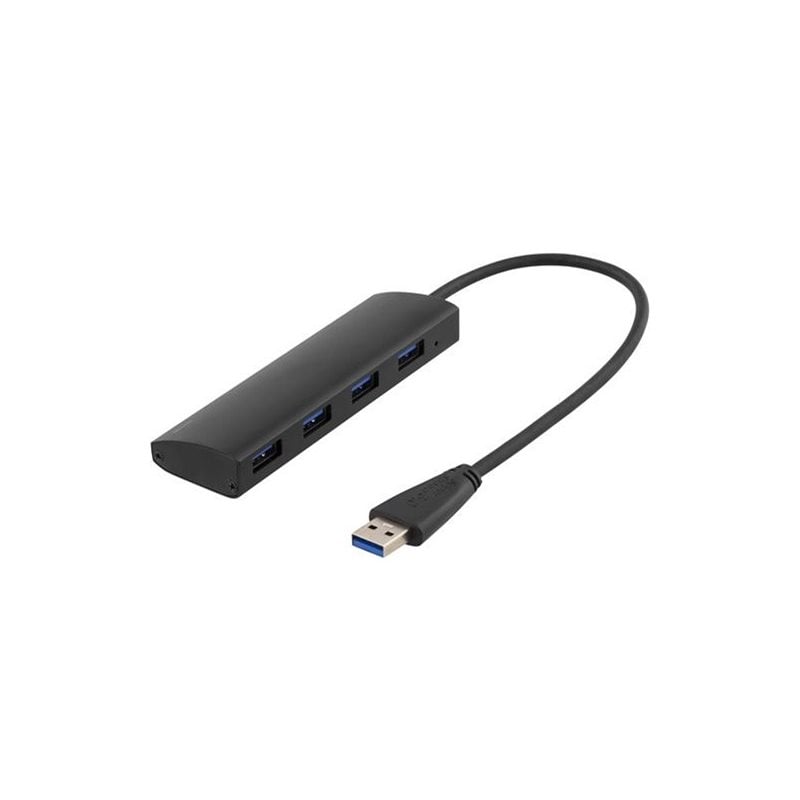Deltaco 4-porttinen USB 3.1 Gen1 -hubi, alumiinia, 0,3m, musta