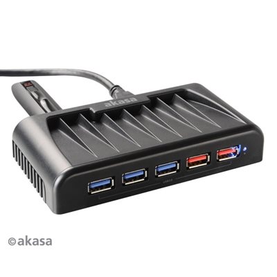 Akasa Connect 7 EX, 7-porttinen 3.2 Gen1 USB-A -hubi, lisävirralla, musta