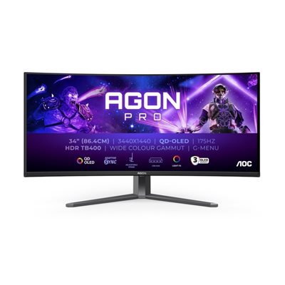 AOC 34" AG346UCD, kaareva 175Hz WQHD OLED-pelimonitori, musta/harmaa