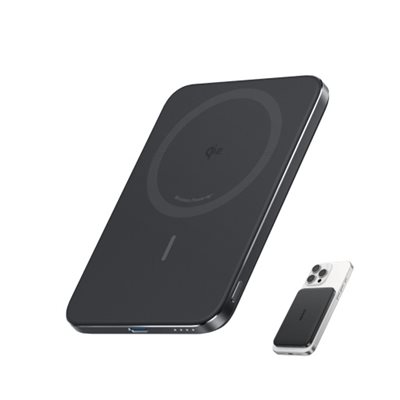 Anker 5000 mAh Nano MagGo Power Bank Slim, varavirtalähde, Qi2, USB-C, musta