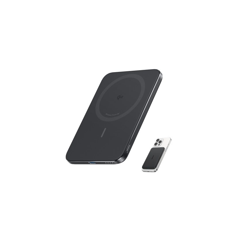 Anker 5000 mAh Nano MagGo Power Bank Slim, varavirtalähde, Qi2, USB-C, musta