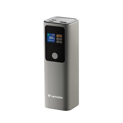 Verbatim (Outlet) 27 000mAh Charge ‘n’ Go varavirtalähde, 2x USB-C PD 3.1 140W, USB-A 18W, hopea