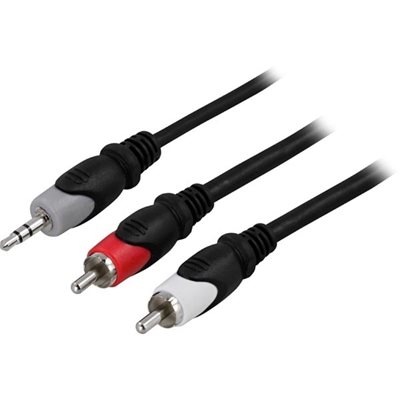 Deltaco 3,5mm - 2x RCA -äänikaapeli, uros-uros, 2m, musta