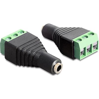 DeLock 3,5mm stereo naaras -> 3-pin riviliitin -adapteri, musta/vihreä