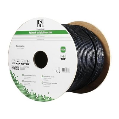 Deltaco S/FTP Cat6a suojattu asennuskaapeli ulkokäyttöön, LSZH, 100m kela, musta