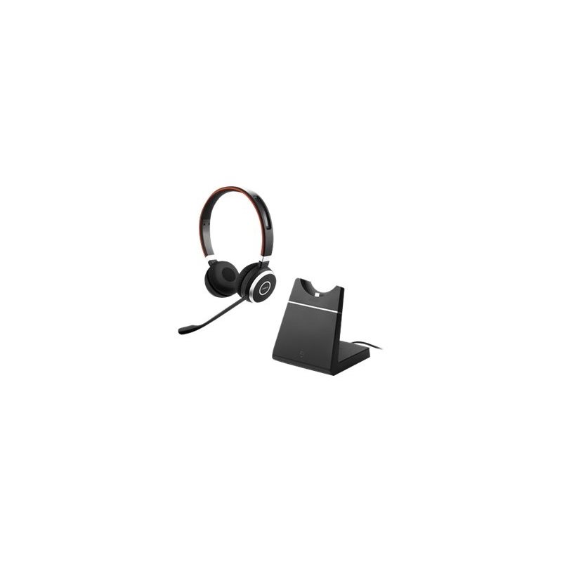 Jabra Evolve 65 UC Stereo, Bluetooth -kuulokkeet mikrofonilla + lataustelakka, musta/hopea