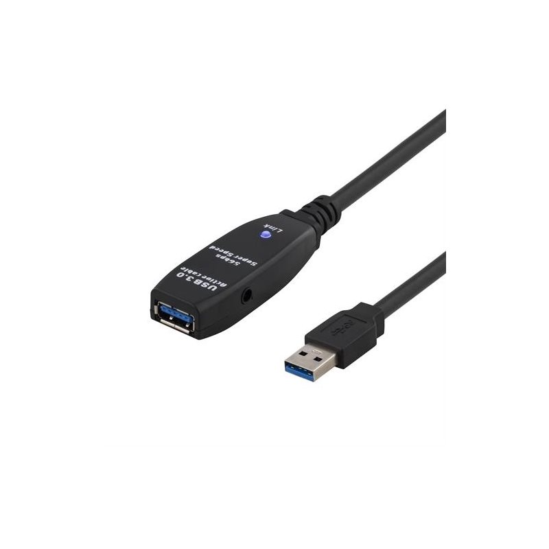 Deltaco 3.0 USB-A -jatkokaapeli, aktiivinen, uros-naaras,3m, musta