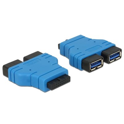 DeLock 3.0 USB-header 19-pin naaras -> 2x 3.0 USB-A naaras -adapteri, sininen/musta