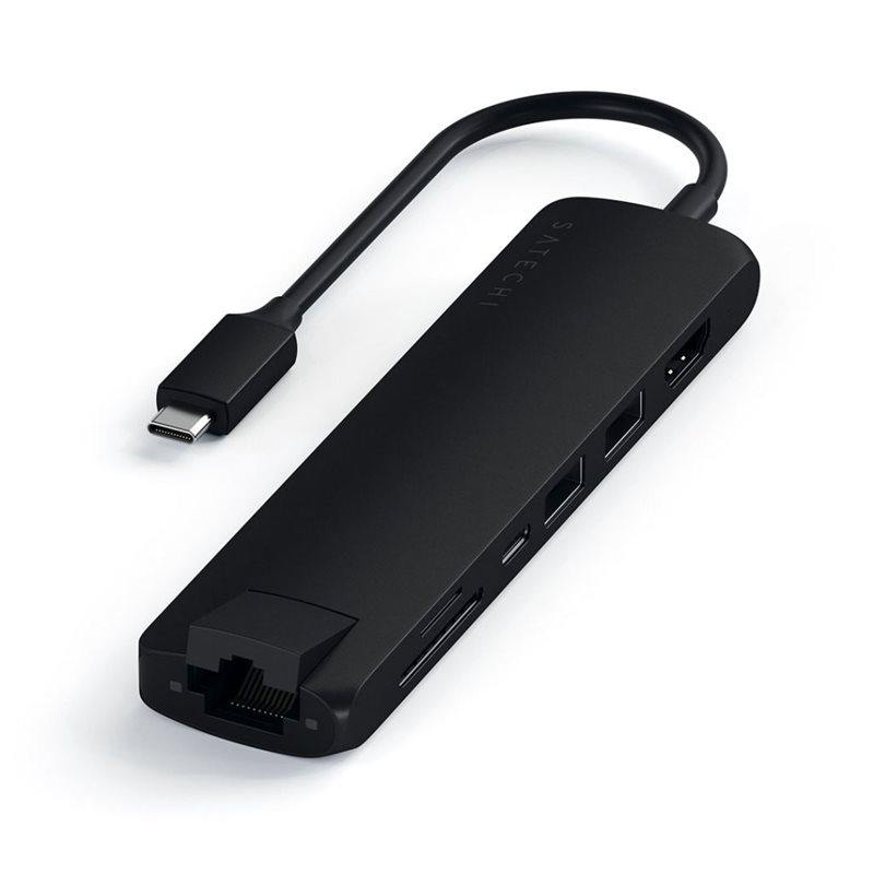Satechi USB-C Slim Multi-Port with Ethernet -adapteri, musta