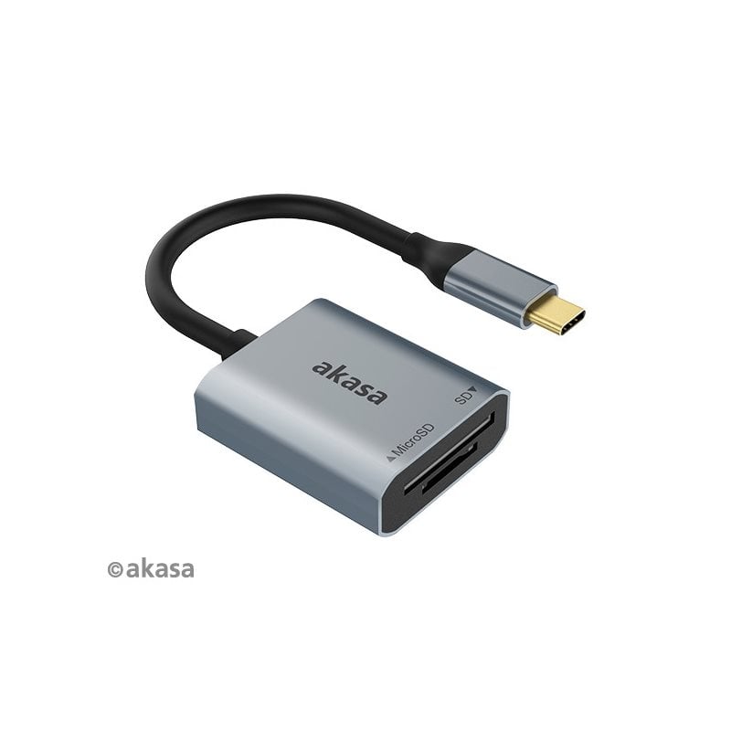 Akasa 3.2 Gen1 USB-C SD/mSD-kortinlukija, hopea